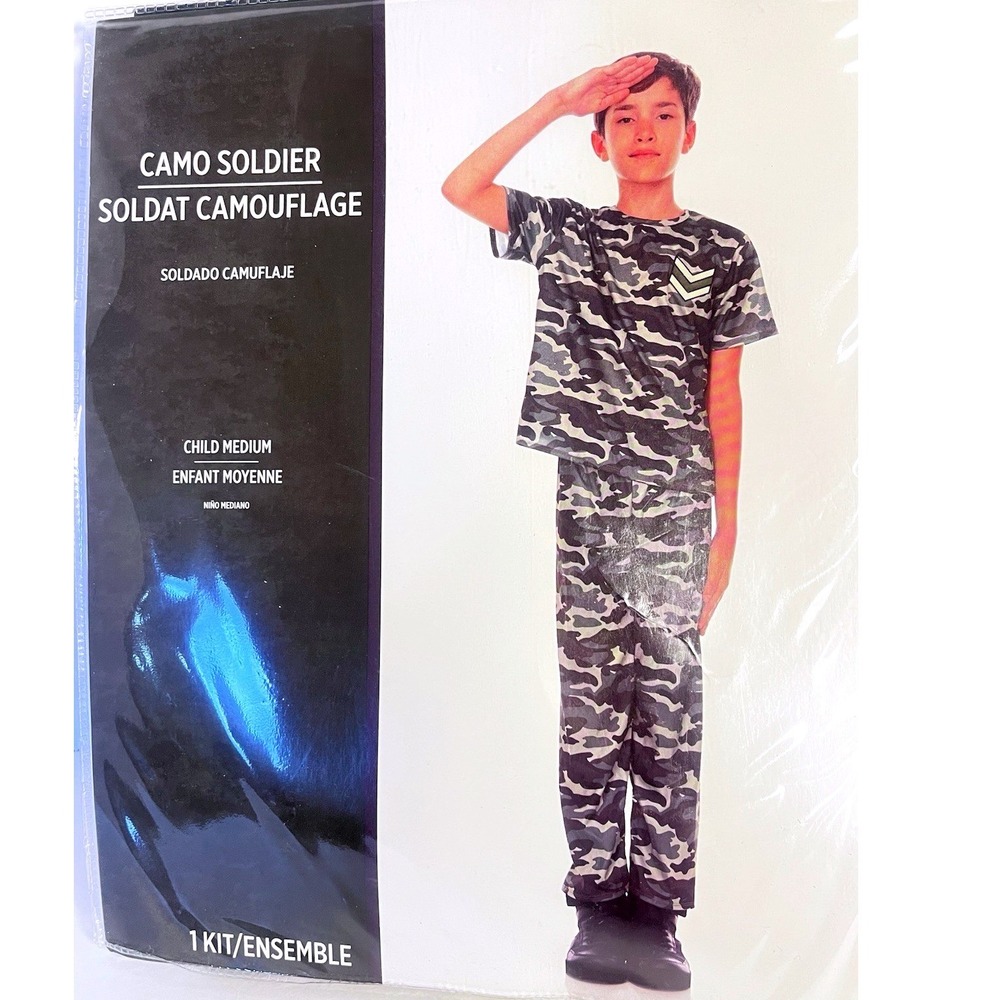 Boys Camo Army Soldier Military Costume Medium 6-8 Halloween 2 Piece New